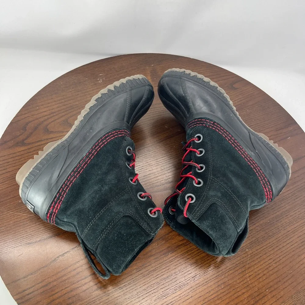 Sorel Cheyanne II‎ Youth Girls Boots 4 Black Red Suede Waterproof Duck Shoes